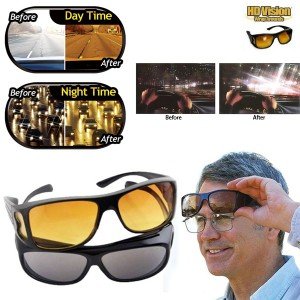 Pack of 2 - HD Night Vision Driving Sunglasses & Yellow Lens Over Wrap For Clear view