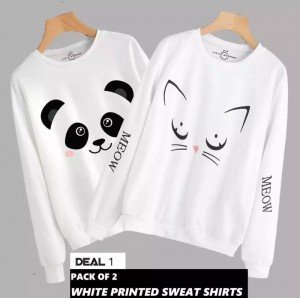 Panda & Cat  (Printed) Warm Sweatshirt For Couple (Pack Of Two)