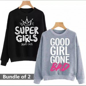 Super Girls & Good Girl Gone Bad (Printed) Warm Sweatshirt For Girls (Pack Of Two)