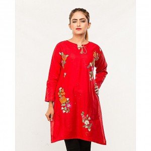 Shop2Home Lawn Embroied Kurti Red or Orange