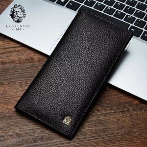 Laorentou Men Clutch Wallets Soft Cow Leather Card Holder (Mobile Holder)