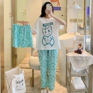 Cute Bear Night Suit (Trouser Shirt & Short) For Girls & Women (3 Pieces)