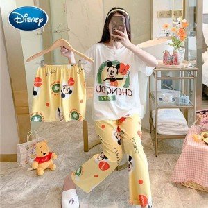 Cute Mickey Night Suit (Trouser Shirt & Short) For Girls & Women (3 Pieces)