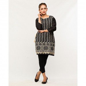 Full Embroied Kurti with Pearls Black