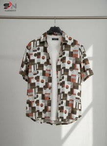 Urban Abstract Series: Men’s Casual Short-Sleeve Button-Down Resort Shirts
