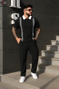 Men's Two-Piece Polo Tracksuit with Vertical Stripes SS-85